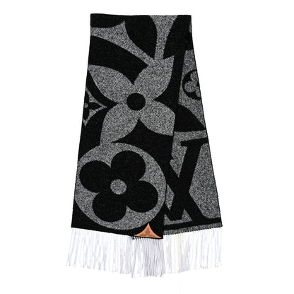 Louis Vuitton Wool Silk Monogram Snowy Kaleidoscope Scarf Black 3 of 4