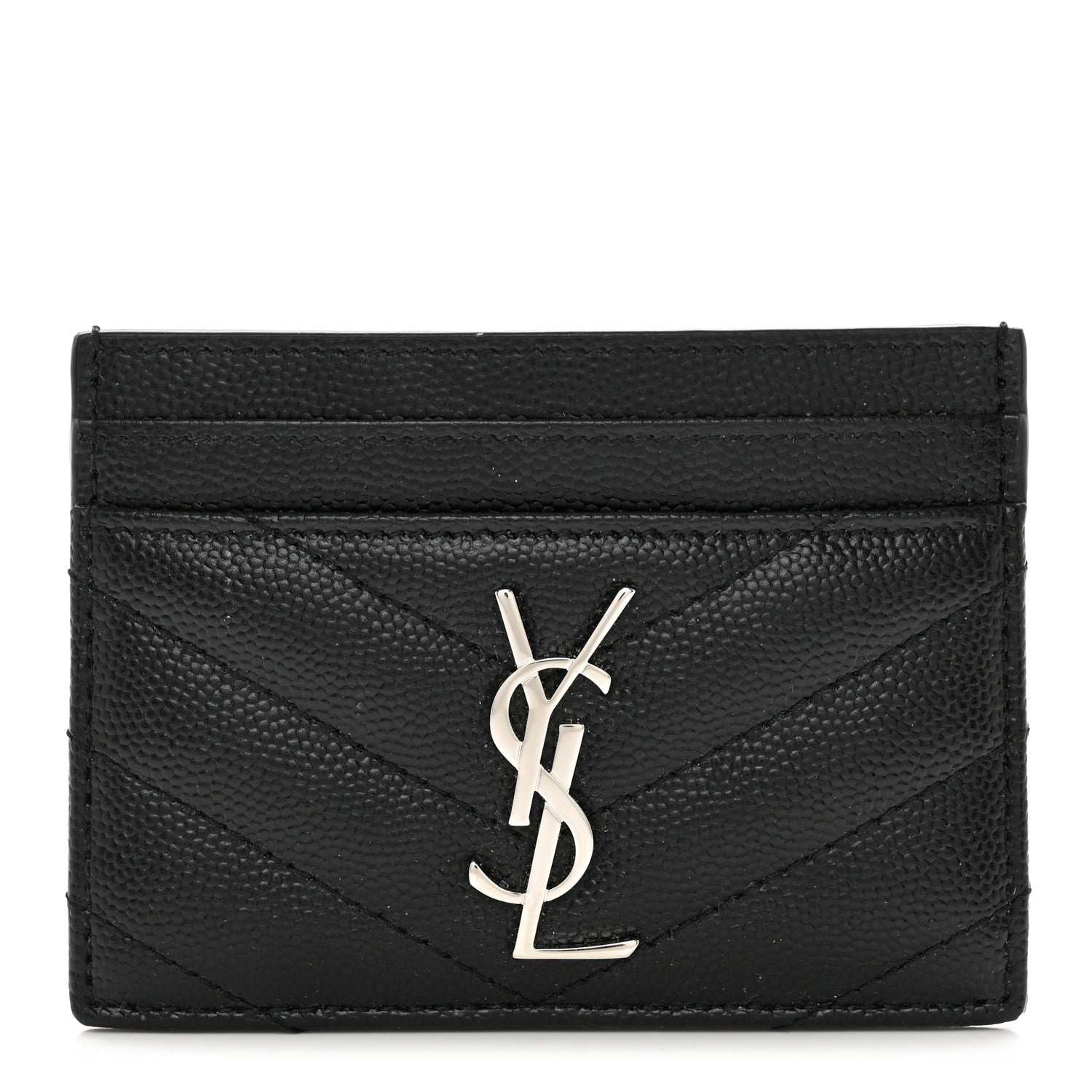 Saint Laurent Grain De Poudre Matelasse Chevron Monogram Credit Card Case Black 1 of 8