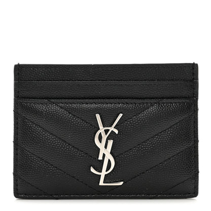 Saint Laurent Grain De Poudre Matelasse Chevron Monogram Credit Card Case Black 1 of 8