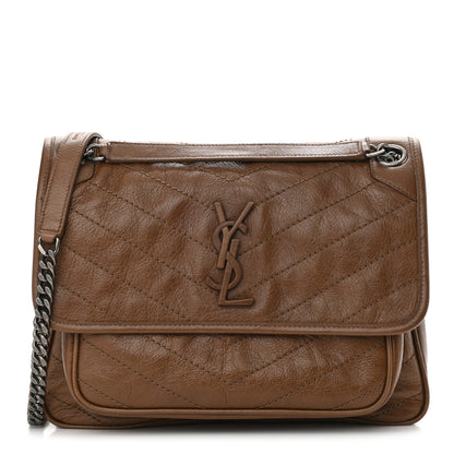 Saint Laurent Crinkled Calfskin Matelasse Monogram Medium Niki Chain Satchel Tan Brown 1 of 9