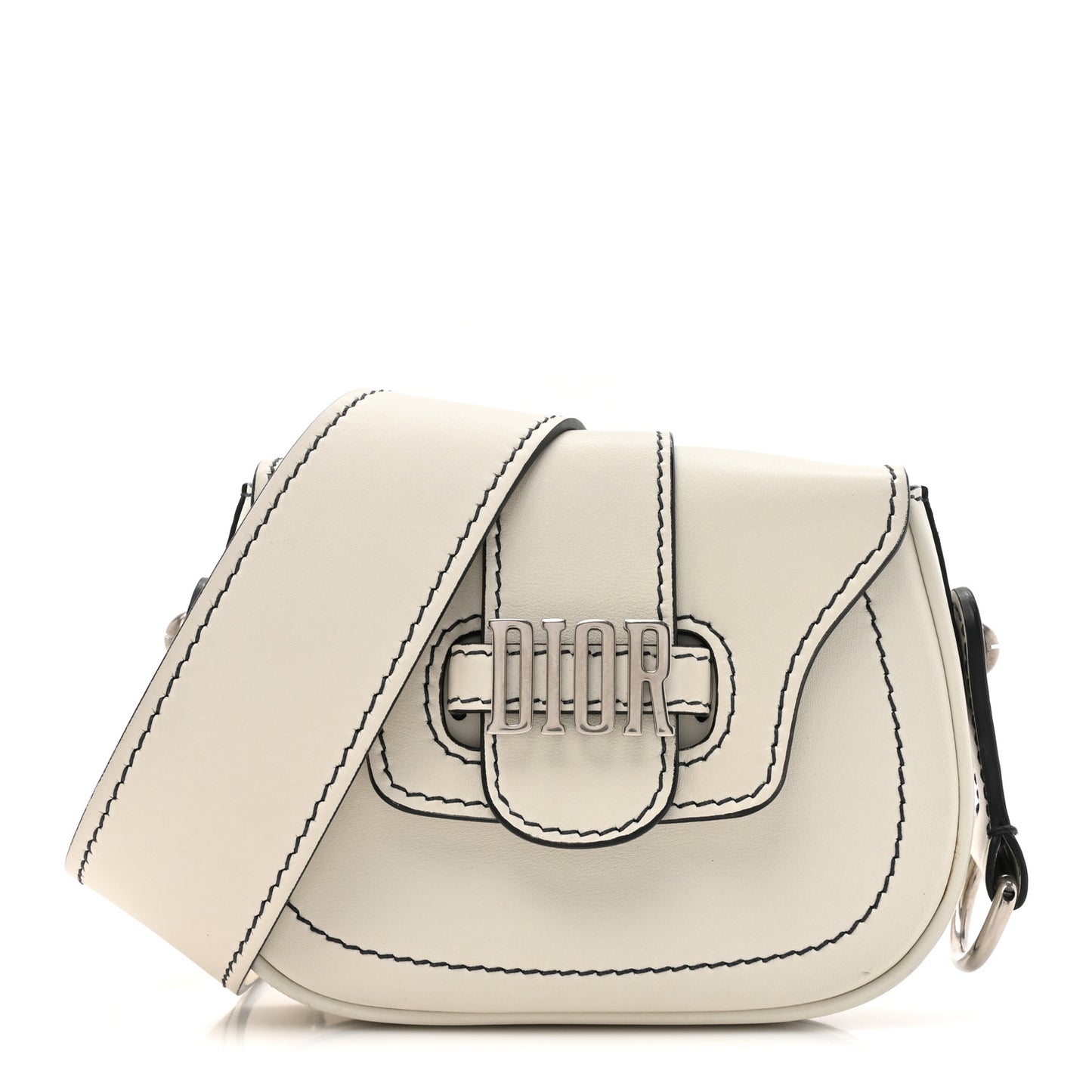 Calfskin Mini D Fence Saddle Bag White