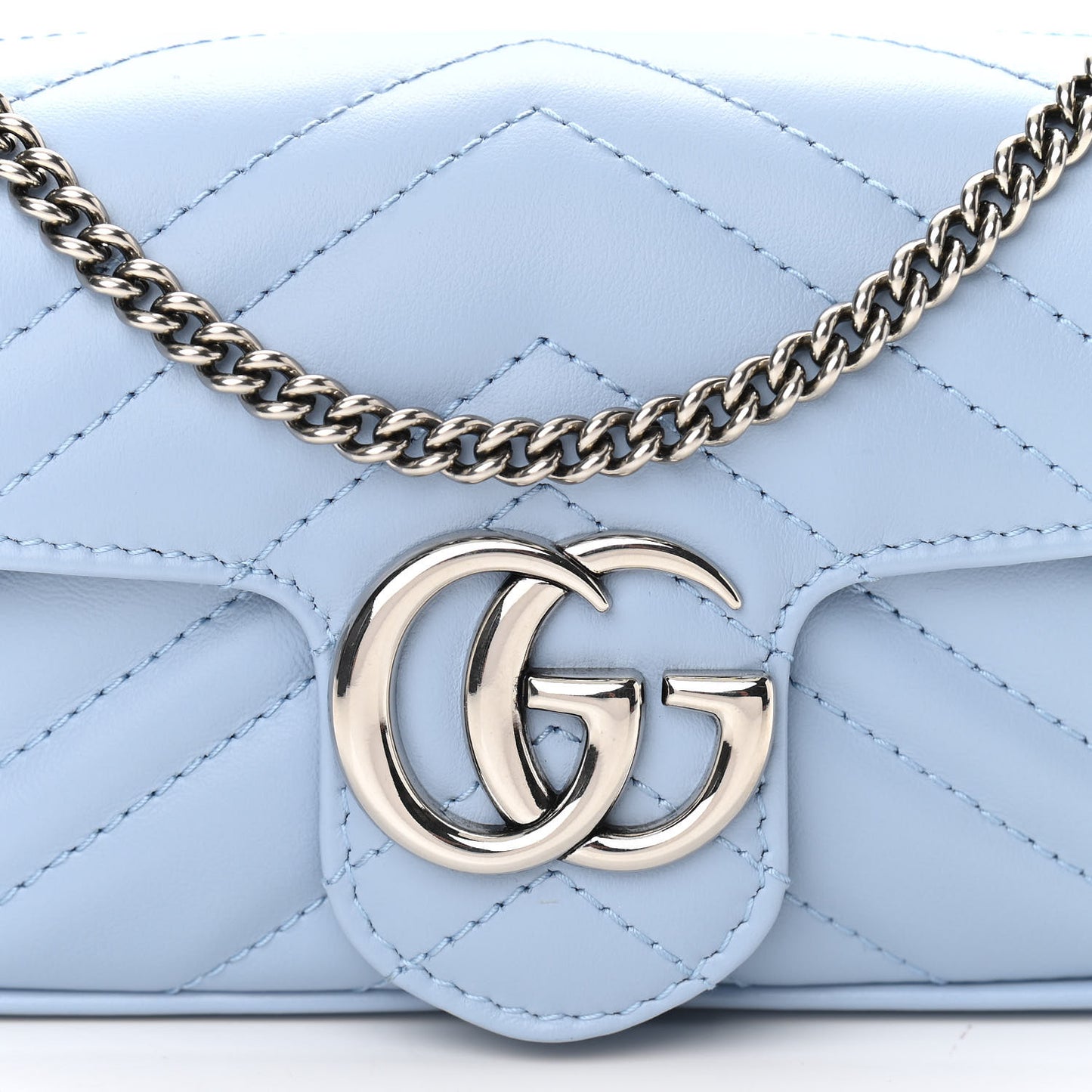 Calfskin Matelasse Super Mini GG Marmont Shoulder Bag Porcelain Light Blue