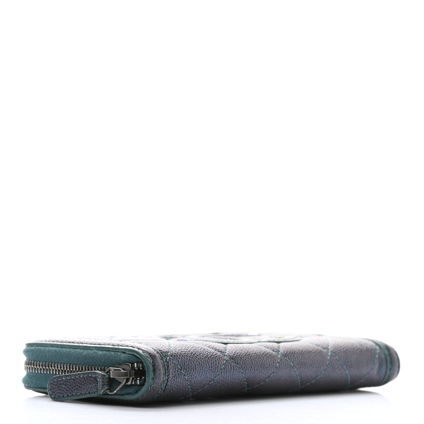 Iridescent Caviar Quilted Medium Filigree Zip Around Wallet Dark Turquoise