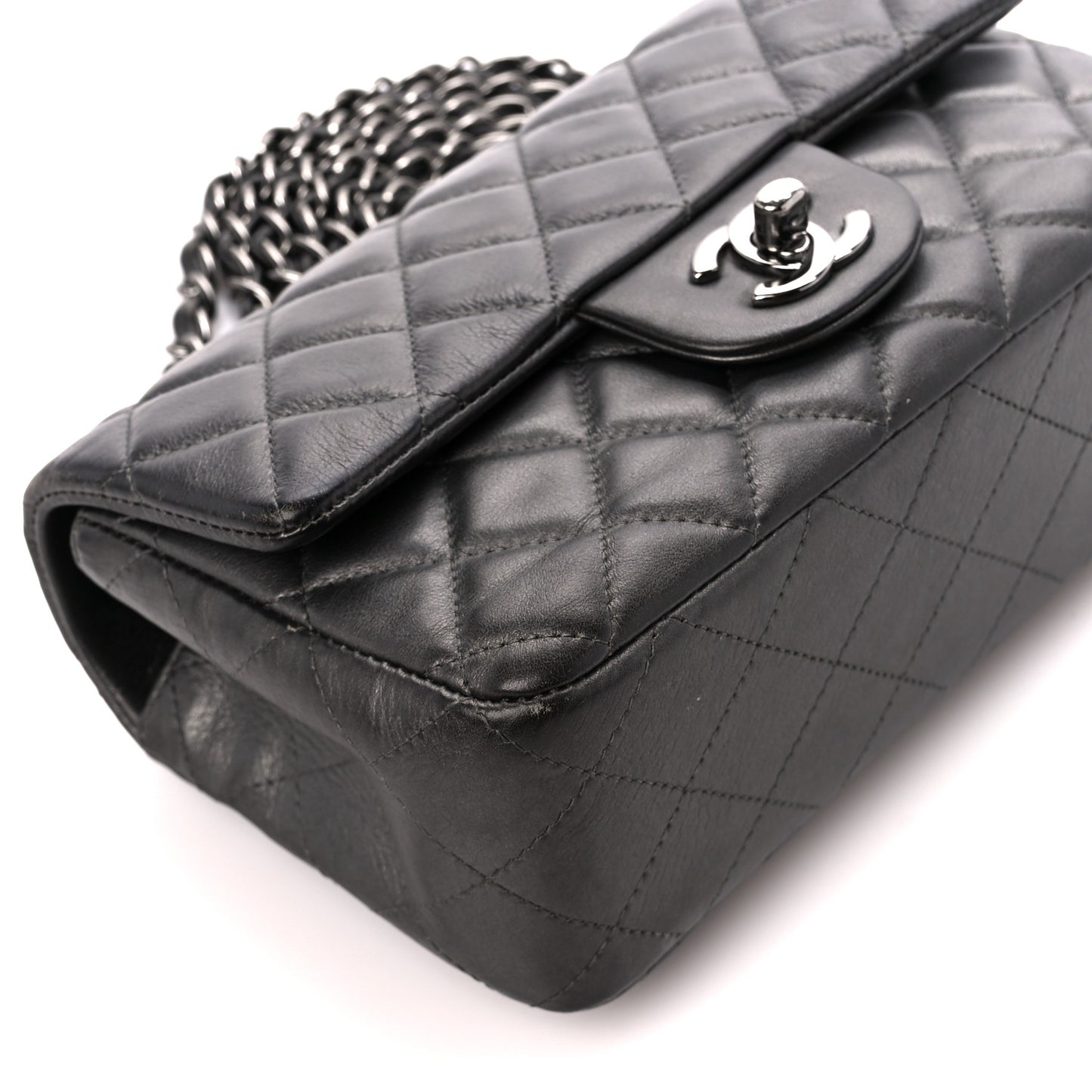 Metallic Calfskin Quilted Mini Rectangular Flap Grey