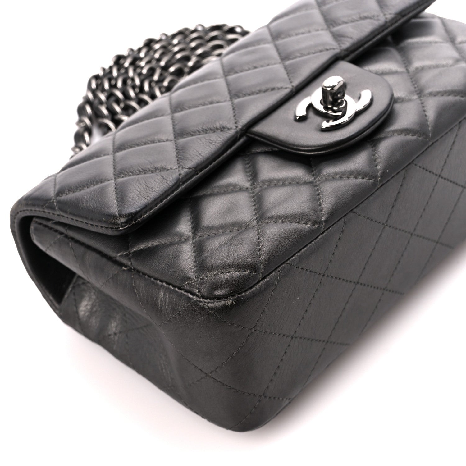 Chanel Metallic Calfskin Quilted Mini Rectangular Flap Grey 10 of 11