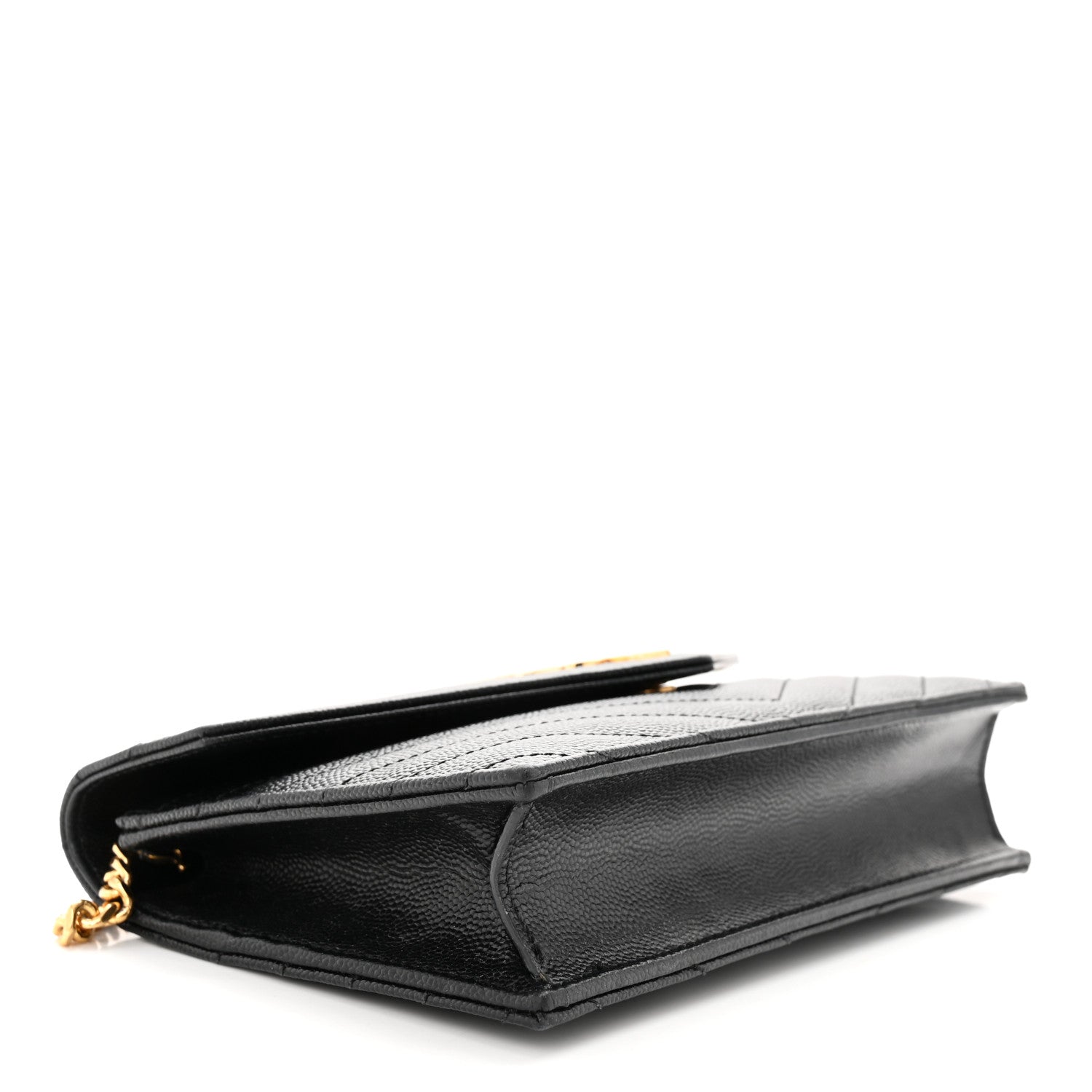 Saint Laurent Grain De Poudre Matelasse Chevron Monogram Envelope Chain Wallet Black 4 of 12