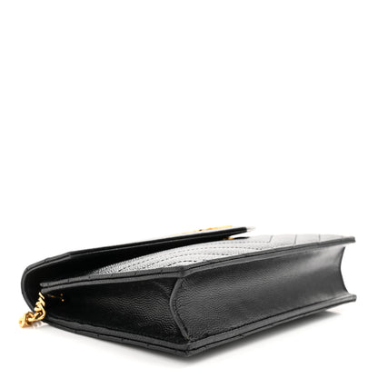 Saint Laurent Grain De Poudre Matelasse Chevron Monogram Envelope Chain Wallet Black 4 of 12