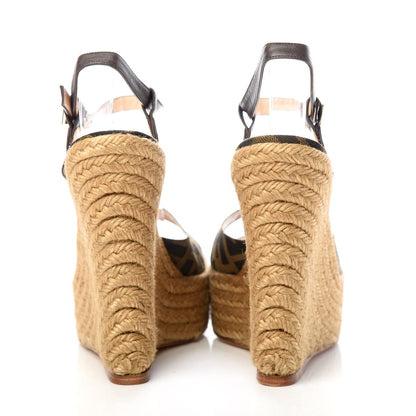 Fendi Canvas FF Raffia Ankle Strap Wedge Sandals 38 Beige 7 of 9