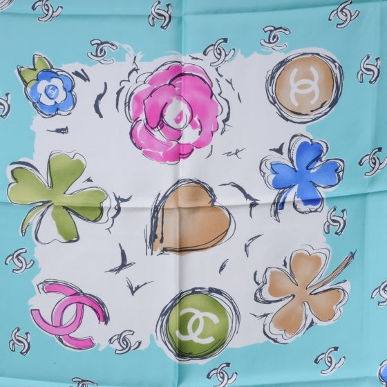 Chanel Silk CC Camellia Clover Heart Scarf 1 of 8