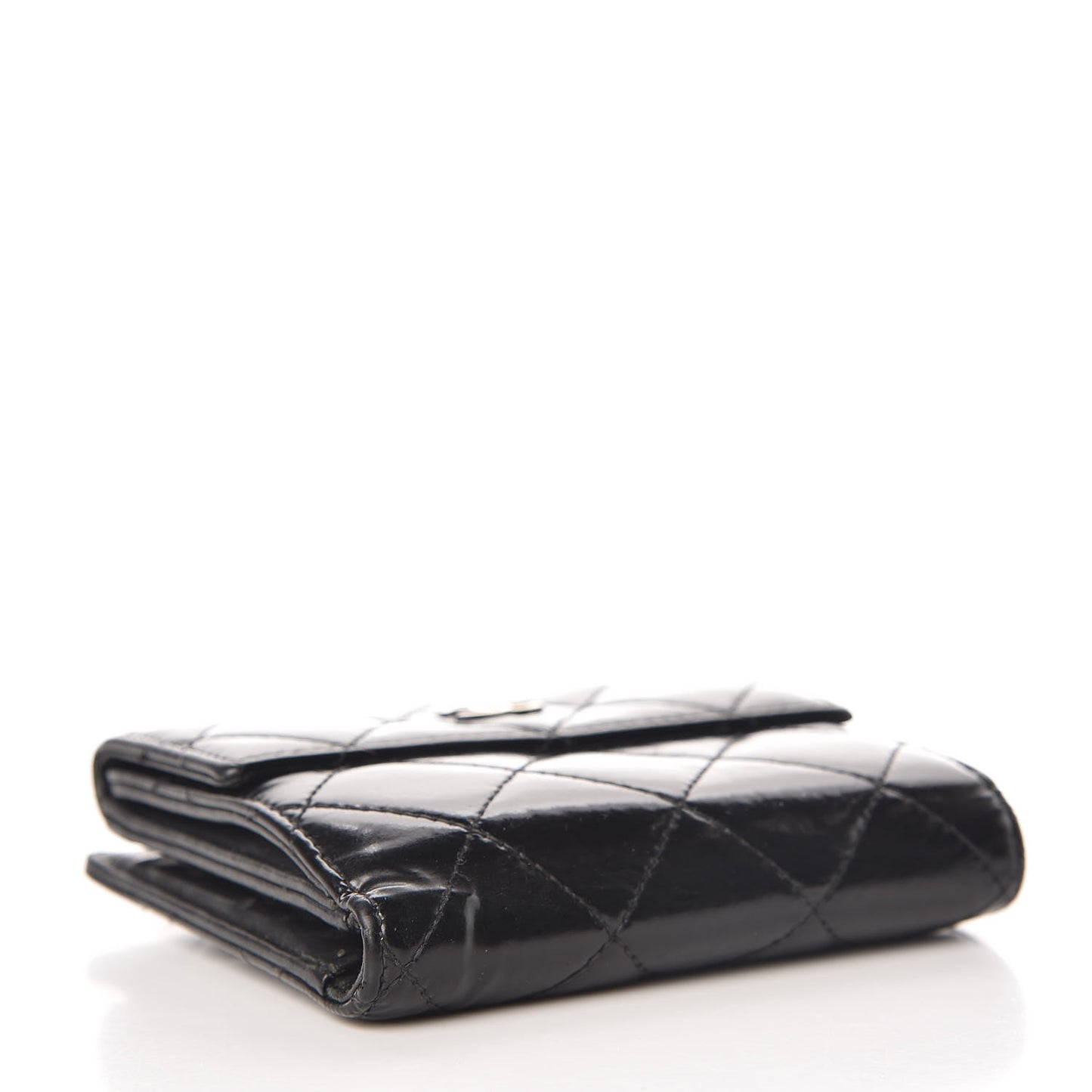 Patent Quilted Compact French Flap Wallet Black