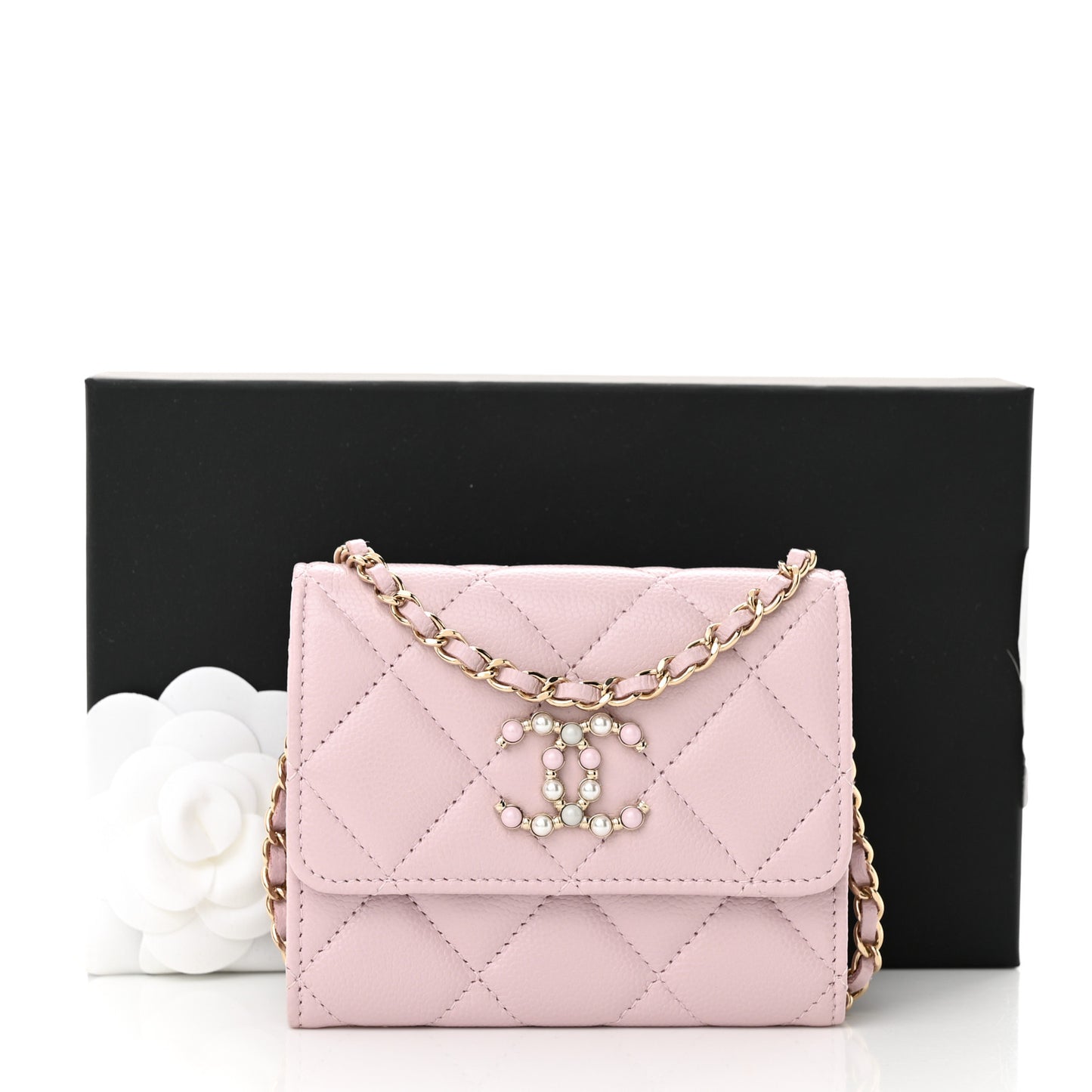 Caviar Quilted Coco Candy Card Holder On Chain Light Pink