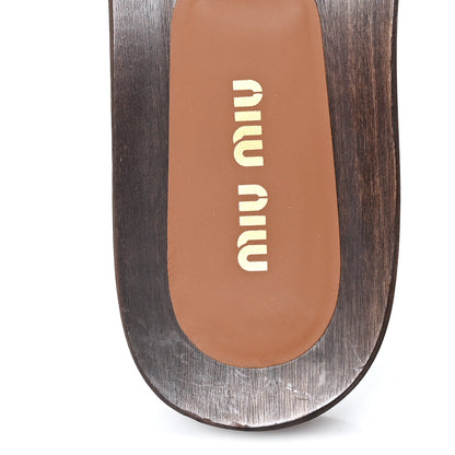 Miu Miu Canvas Calfskin Logo Slide Clogs 39 Naturale Brandy 8 of 9