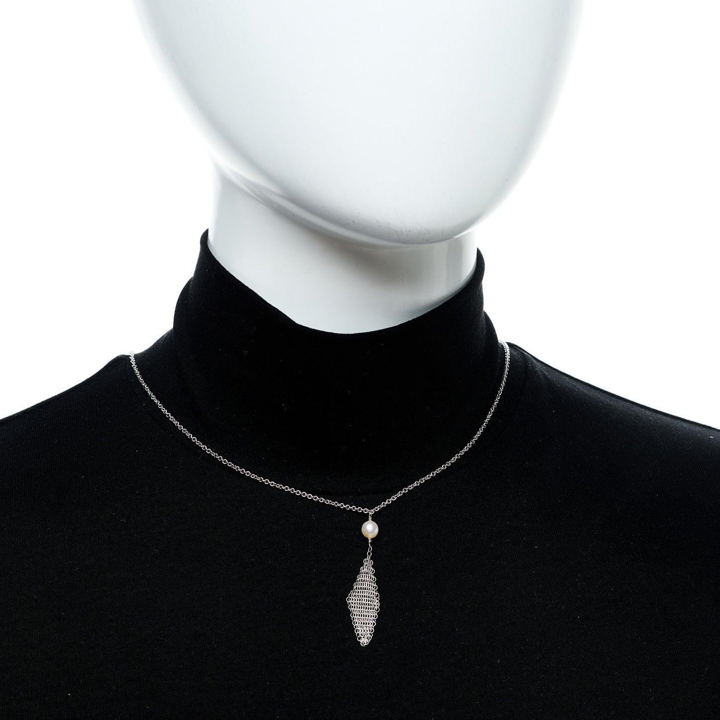 Sterling Silver Pearl Elsa Peretti Mesh Pendant Necklace
