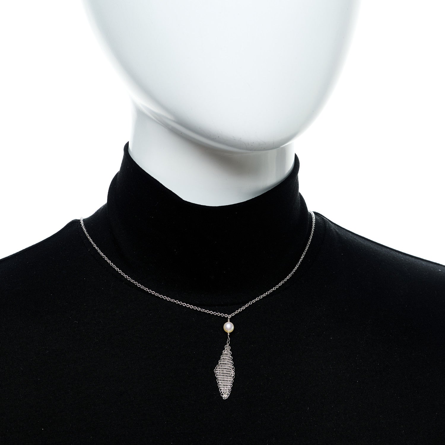 Tiffany Sterling Silver Pearl Elsa Peretti Mesh Pendant Necklace 2 of 6