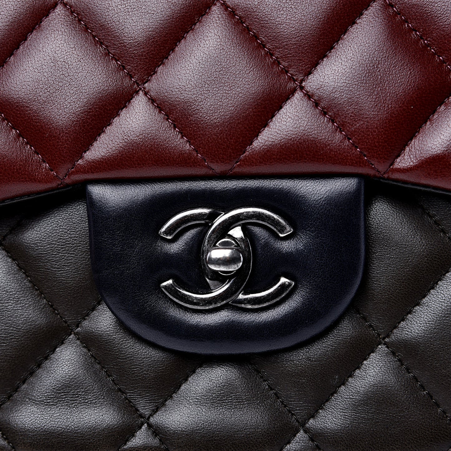 Lambskin Quilted Jumbo Tri-Color Double Flap Burgundy