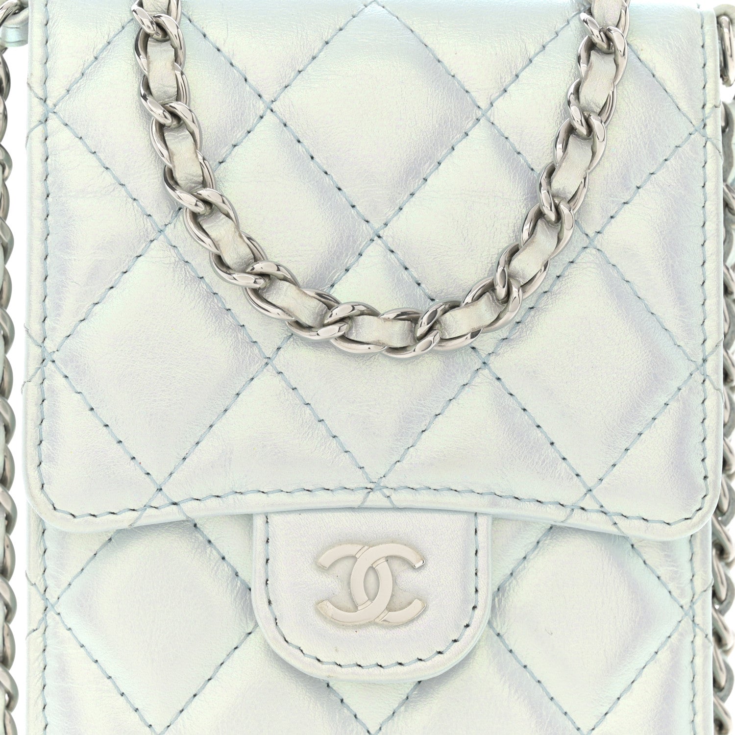 Chanel Iridescent Lambskin Quilted CC Phone Holder Blue 9 of 11