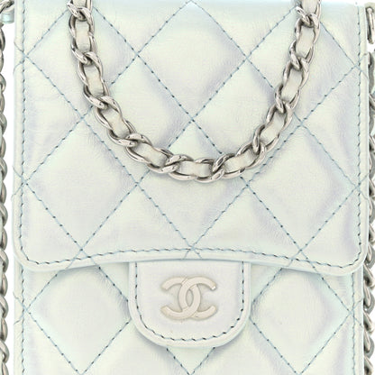 Chanel Iridescent Lambskin Quilted CC Phone Holder Blue 9 of 11