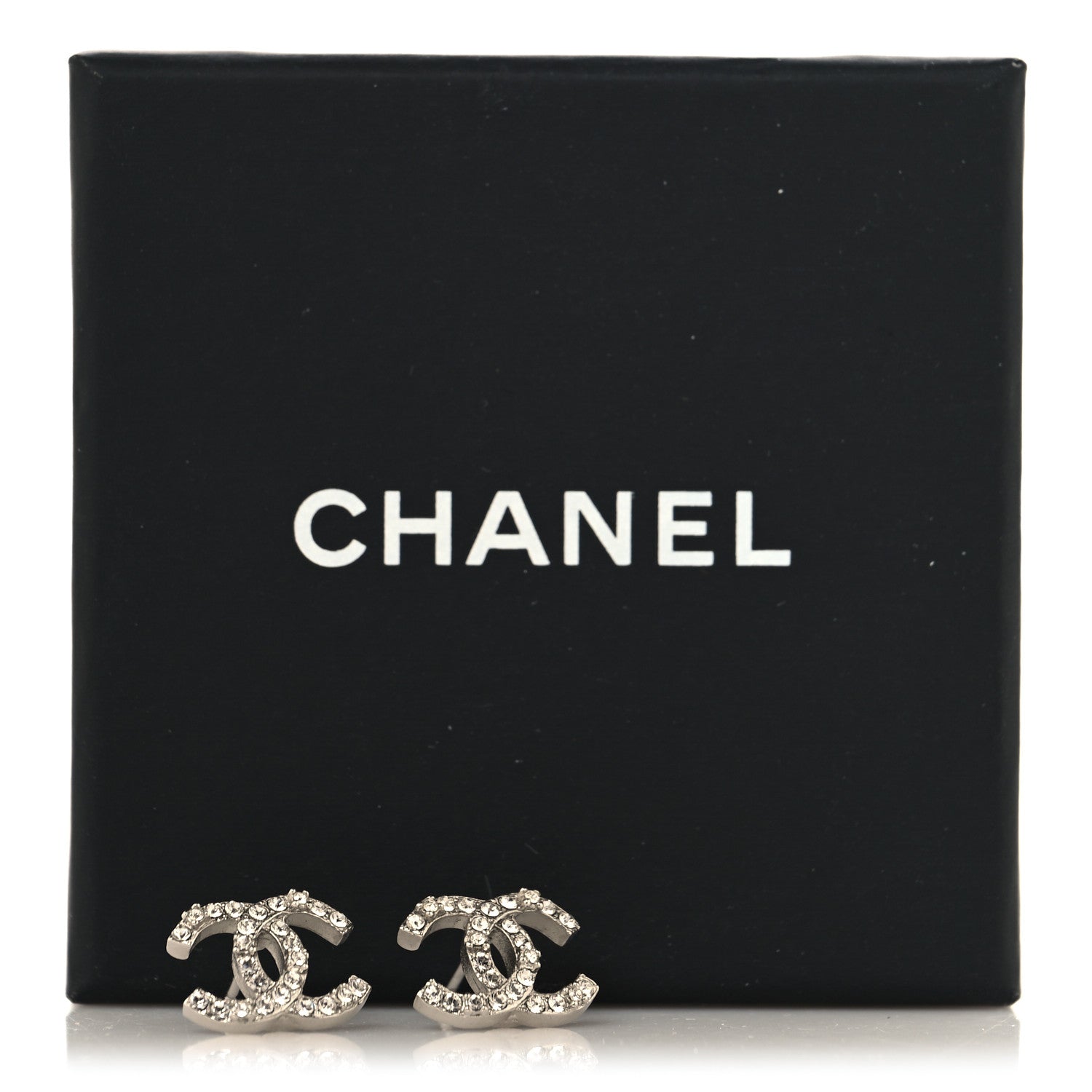 Chanel Crystal Mini Timeless CC Earrings Silver 5 of 5