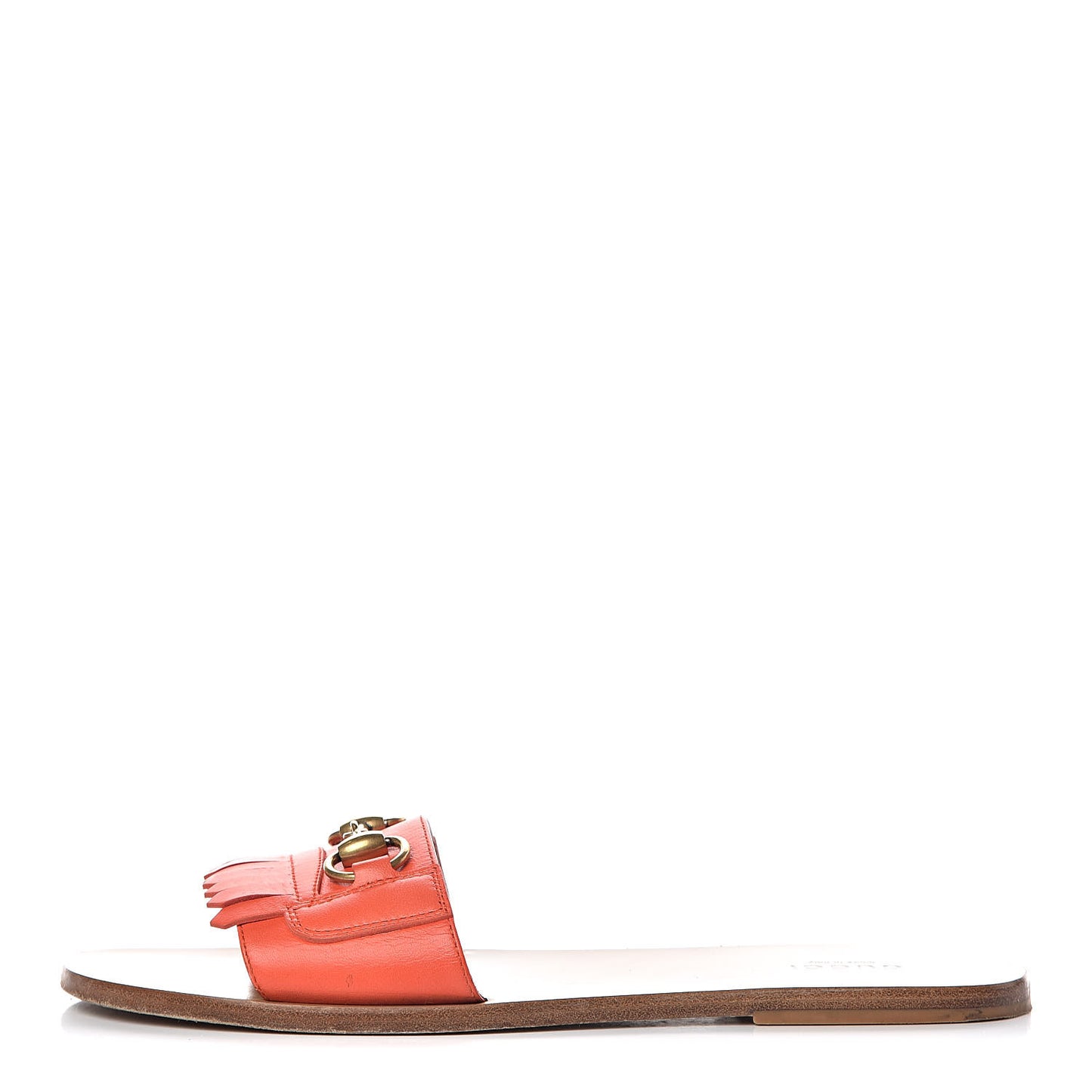 Malaga Kid Fringe Horsebit Slide Sandals 40 Orange