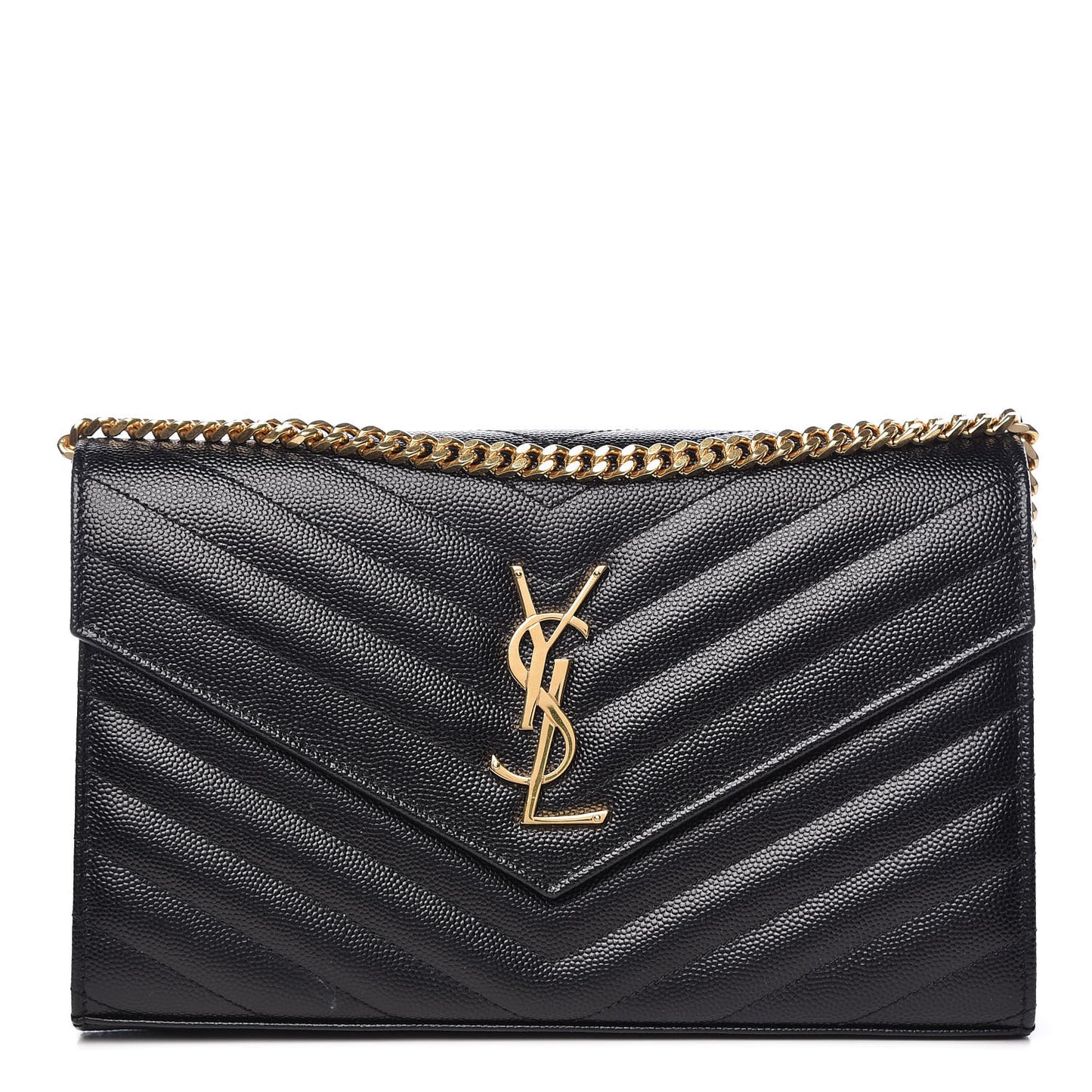 Grain De Poudre Matelasse Chevron Monogram Chain Wallet Black