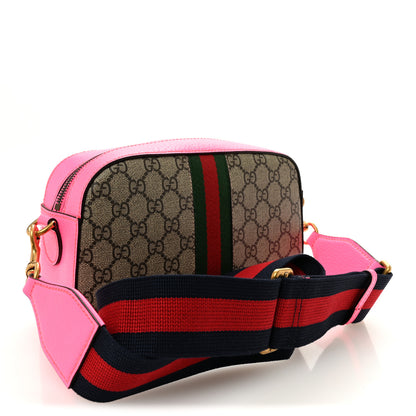 Gucci GG Supreme Monogram Textured Dollar Calfskin Web Ophidia Small Crossbody Bag Beige Ebony Fuchsia 3 of 10