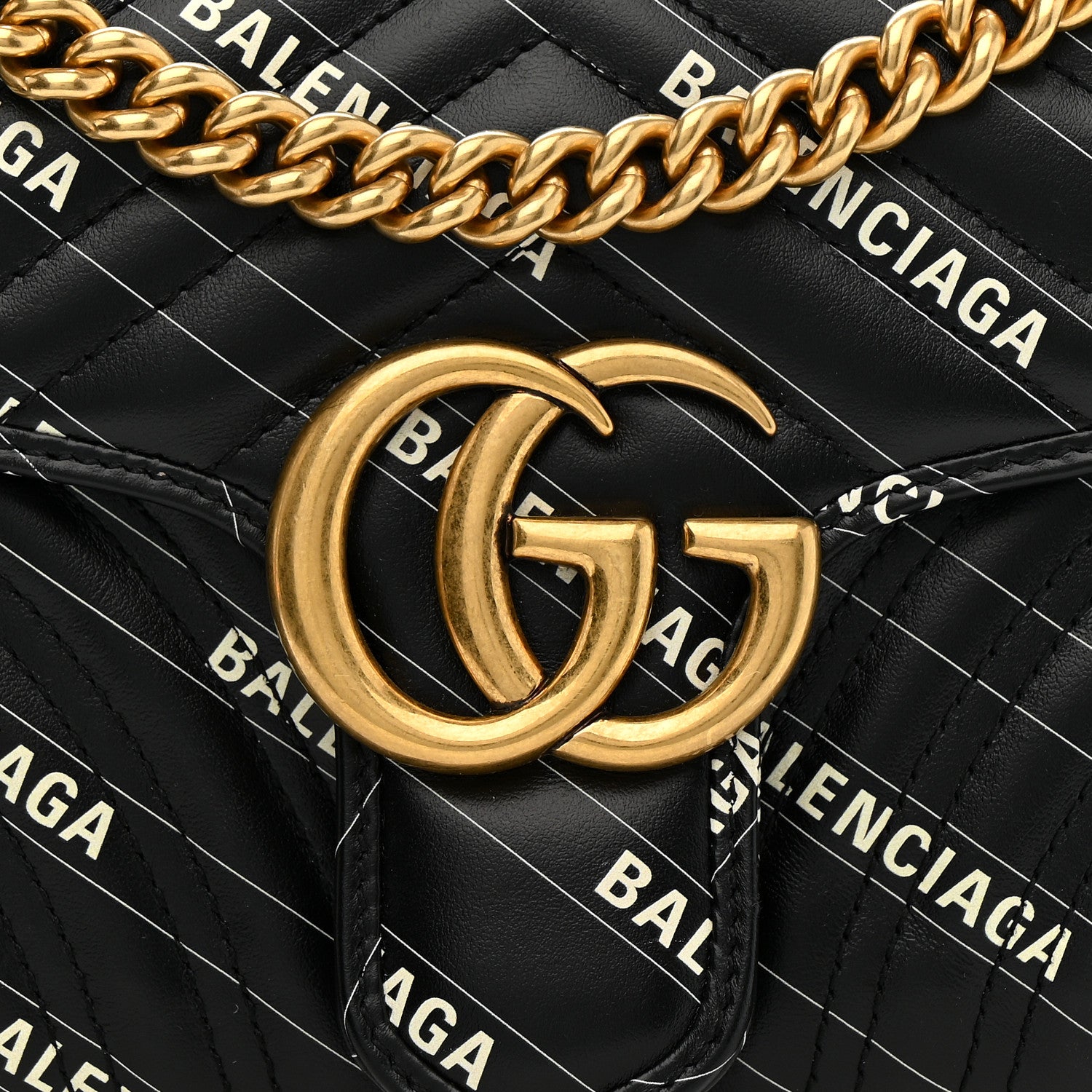 Gucci X BALENCIAGA Calfskin Matelasse Logo Print Small GG Marmont Shoulder Bag Black 8 of 11