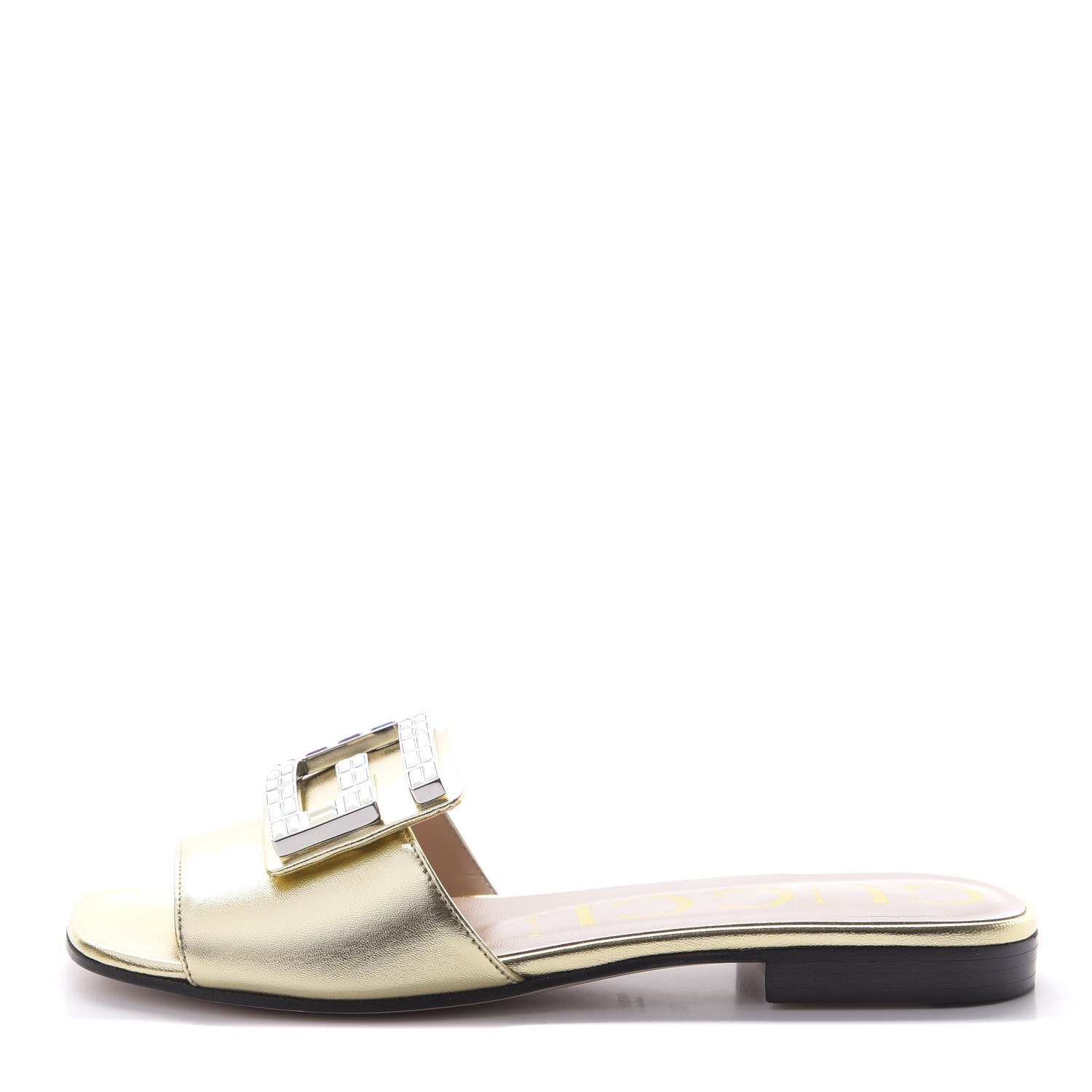 Gucci Metallic Nappa Crystal Square G Madelyn Slide Sandals 36 Gold 1 of 9