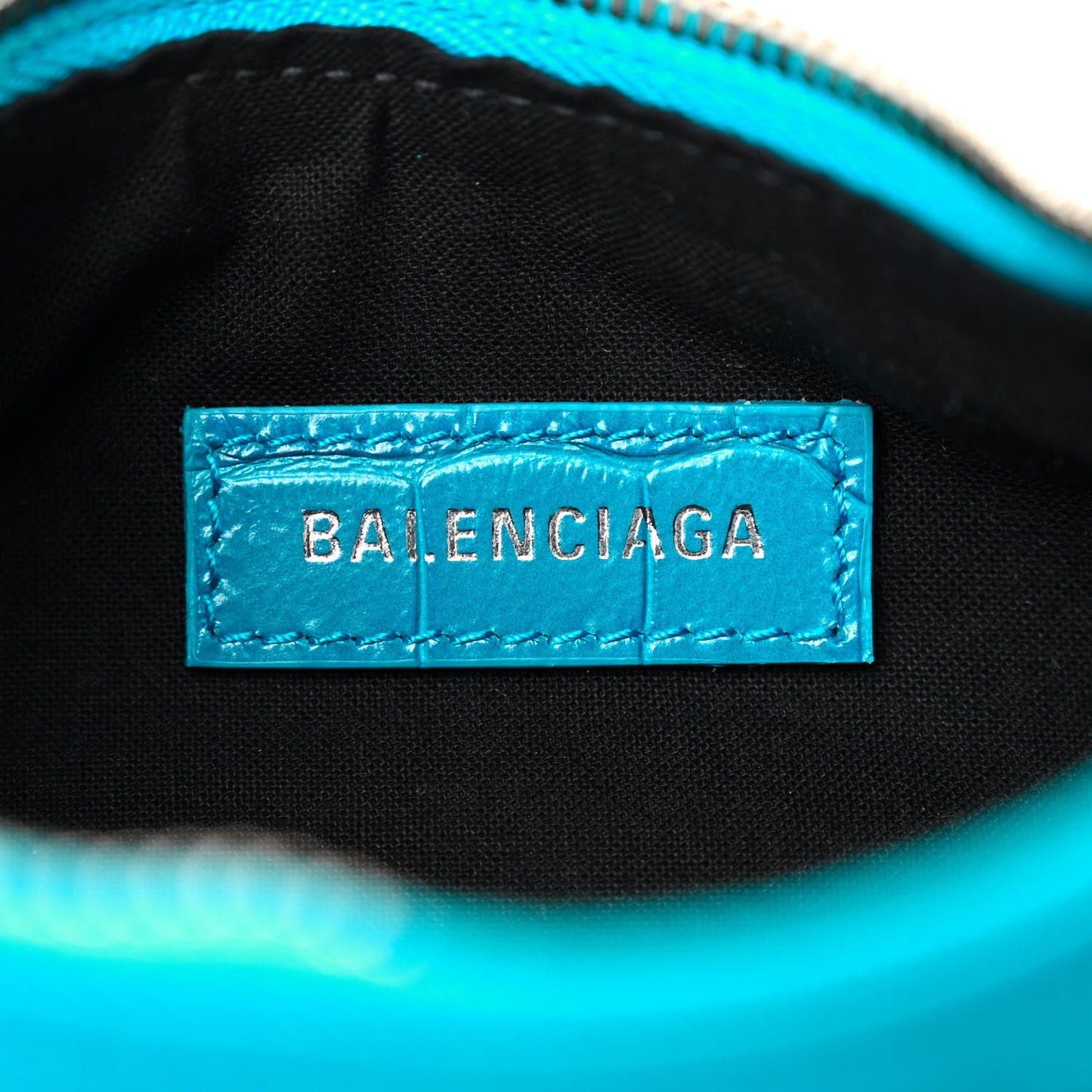 Extra Supple Calfskin Crocodile Embossed Le Cagole Shoulder Bag XS Cyan