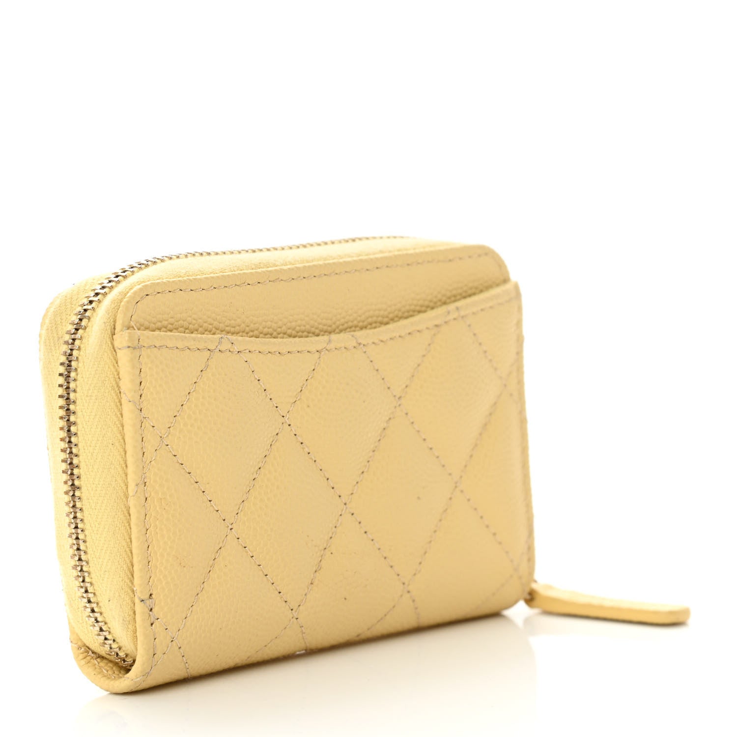 Chanel Caviar Quilted Zip Coin Purse Yellow 3 of 13