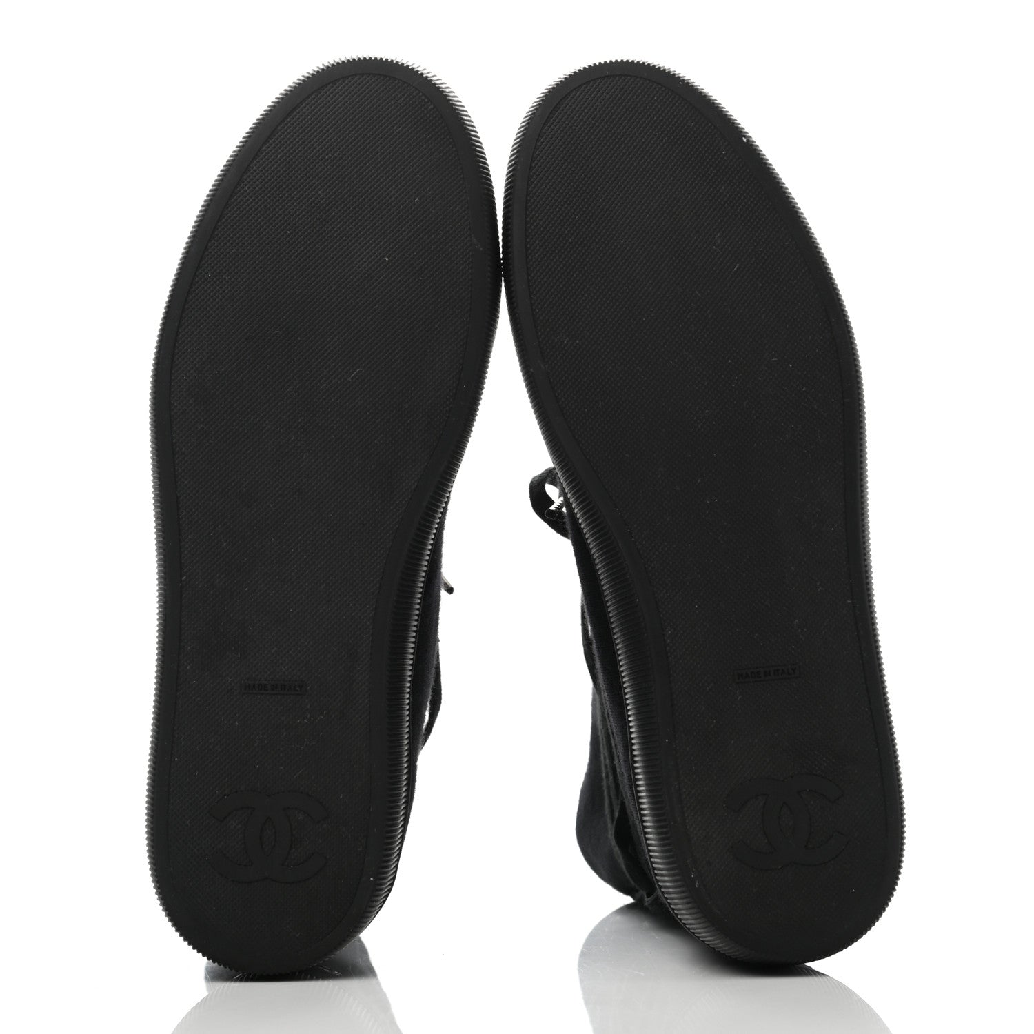 Chanel Jersey Lace Up High Top Sneakers 38.5 Black 5 of 9