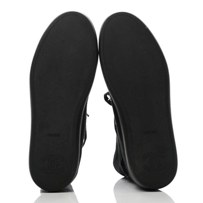 Chanel Jersey Lace Up High Top Sneakers 38.5 Black 5 of 9