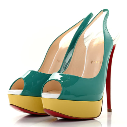 Christian Louboutin Patent Lady Peep Sling 150 Pumps 39 Jade Mimosa 3 of 7