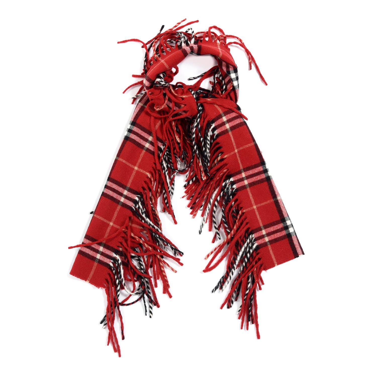 Burberry Cashmere Check Happy Fringe Scarf Red 1 of 3