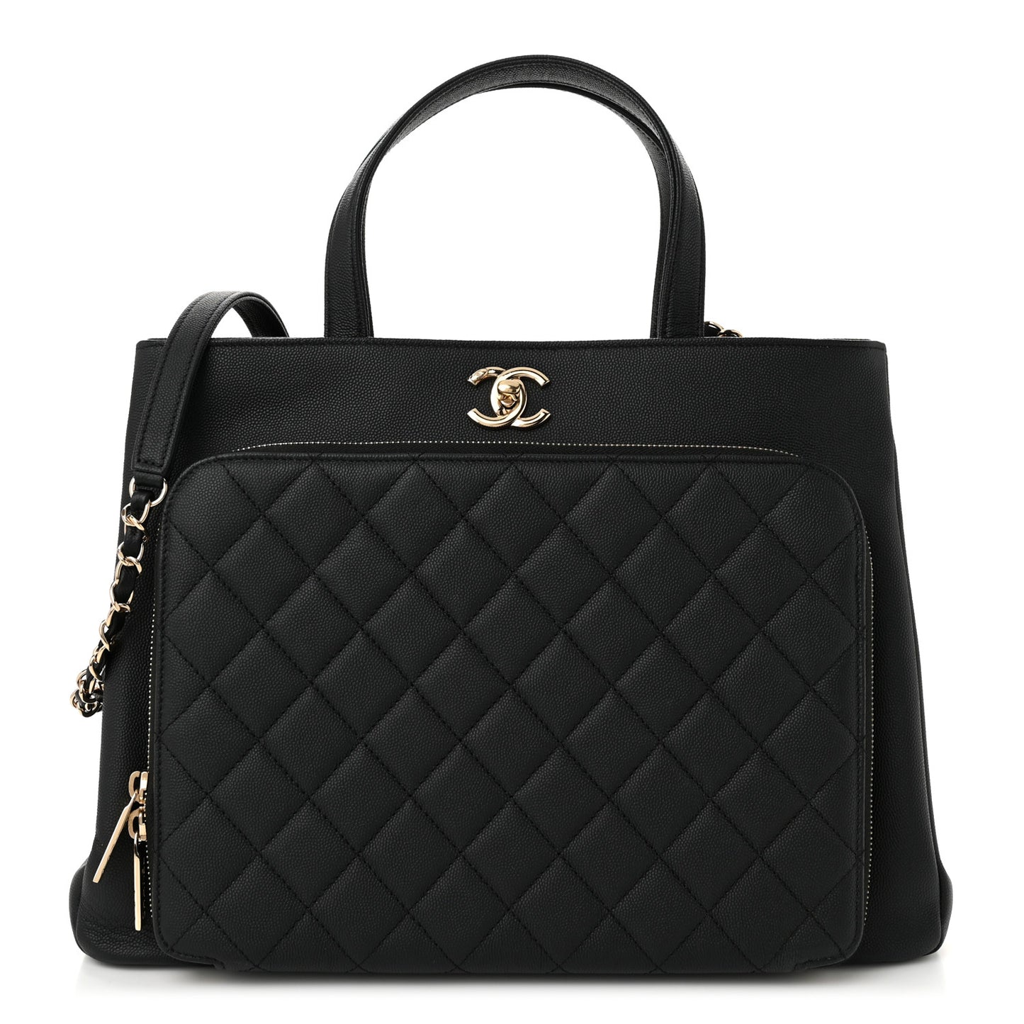 Caviar Quilted Large Business Affinity Shopping Bag Black