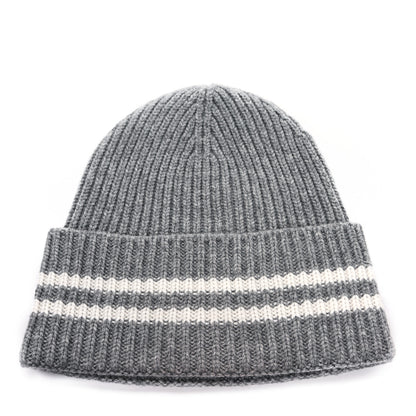 Chanel Cashmere Logo Beanie Hat Gray White 2 of 3