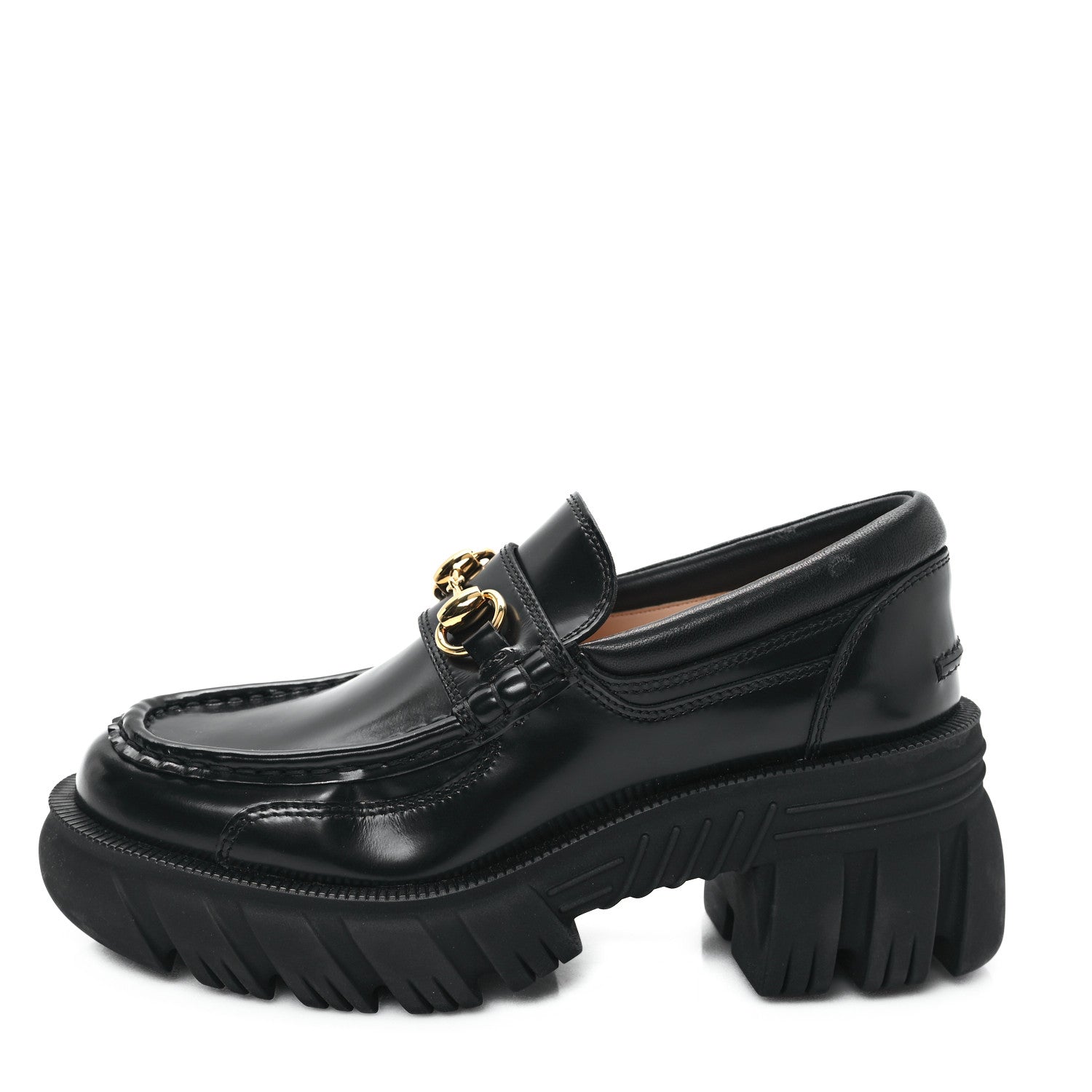 Gucci Magnum Calfskin Nappa Samoa Womens Horsebit Platform Chunky Lug Sole 40mm Loafers 35 Black 1 of 10
