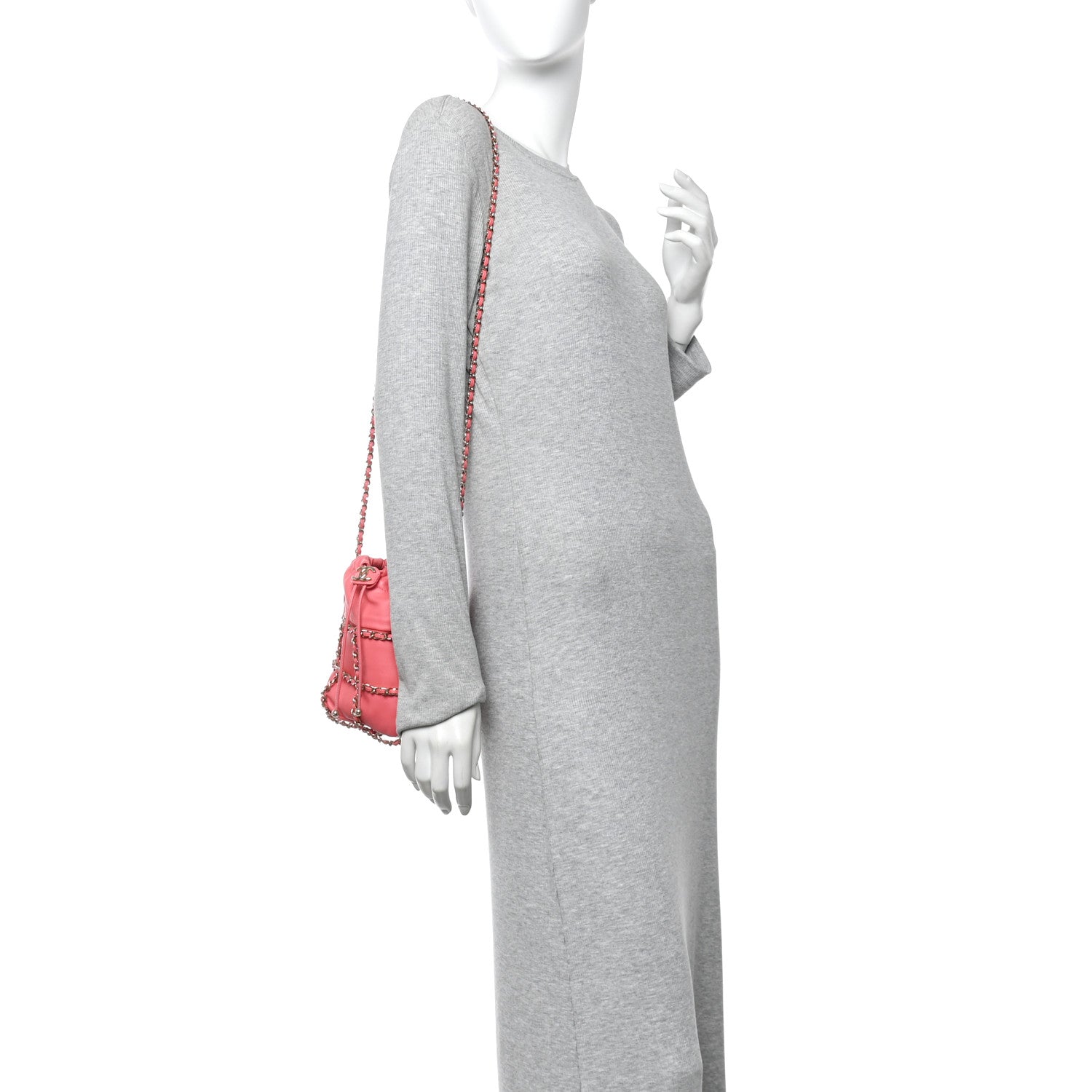 Chanel Lambskin Bucket Chain Drawstring Bag Pink 2 of 11