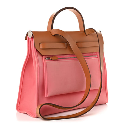 Hermes Vache Hunter Toile Herbag Zip 31 PM Rose Azalee Natural 4 of 12