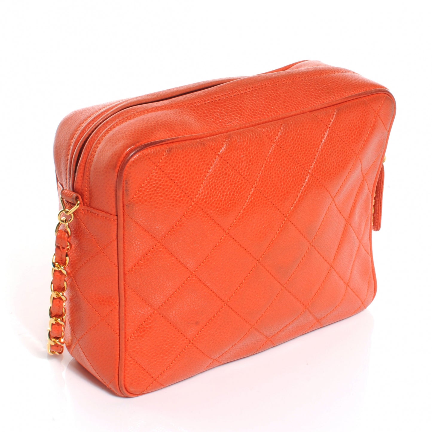 Caviar Quilted Camera Case Orange