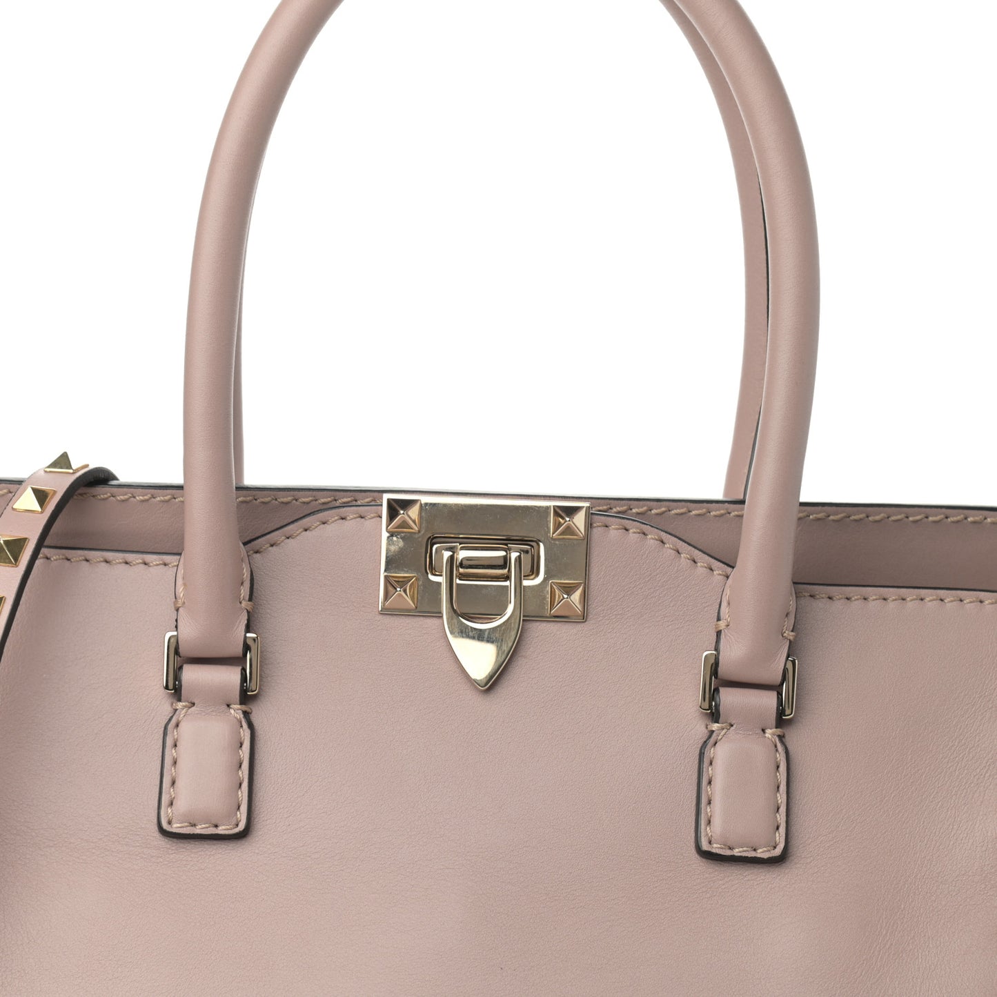 Vitello Rockstud Double Handle Tote Poudre