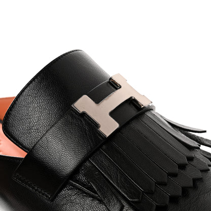 Hermes Goatskin Rivoli Mules 39 Black 10 of 11