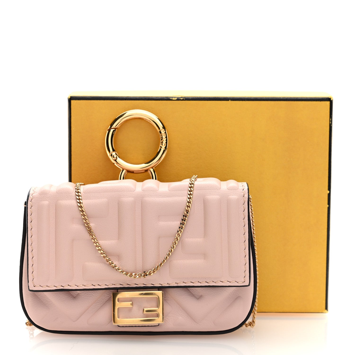 Fendi Nappa Matisse FF Embossed Nano Baguette Charm Rosa Quarzo 10 of 10