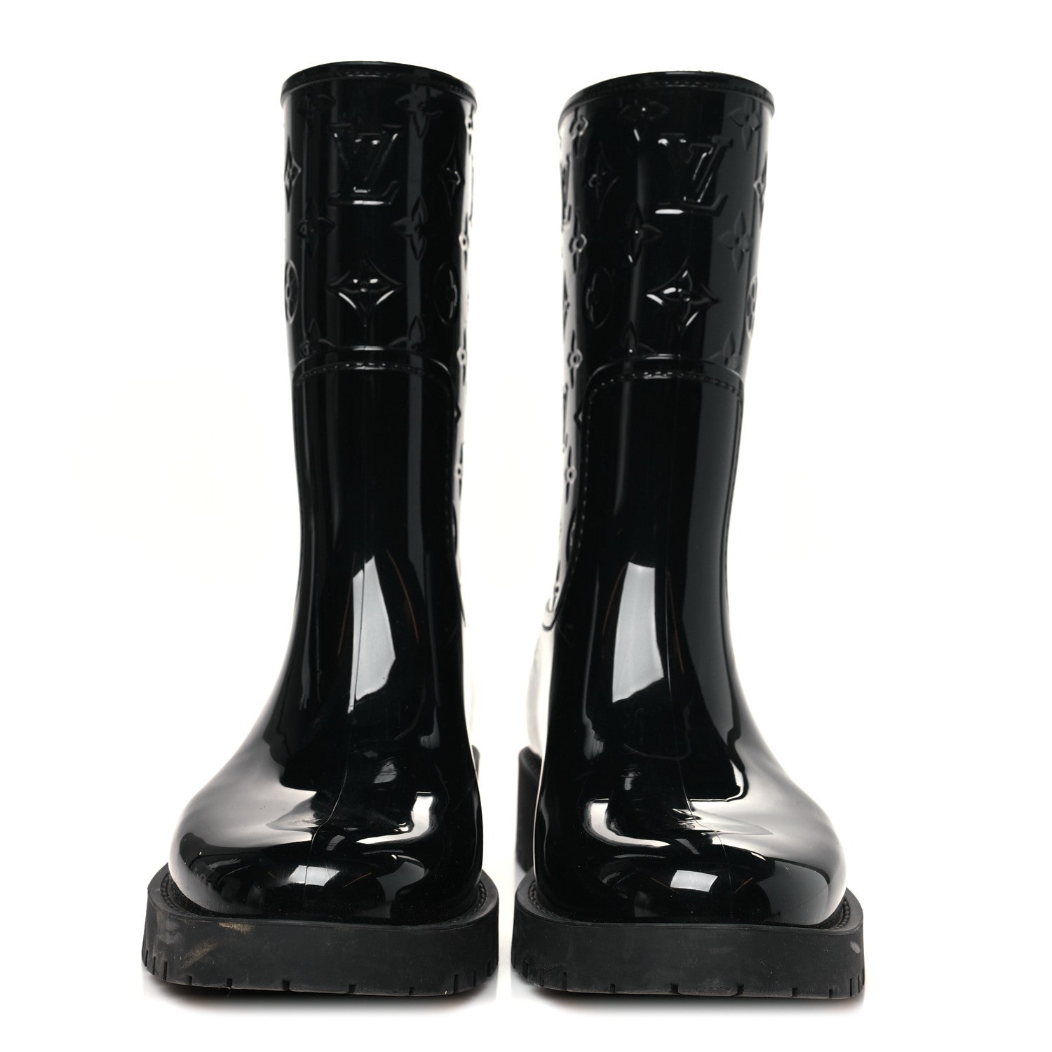 Louis Vuitton Rubber Embossed Monogram Drops Flat Half Boots 37 Black 2 of 10
