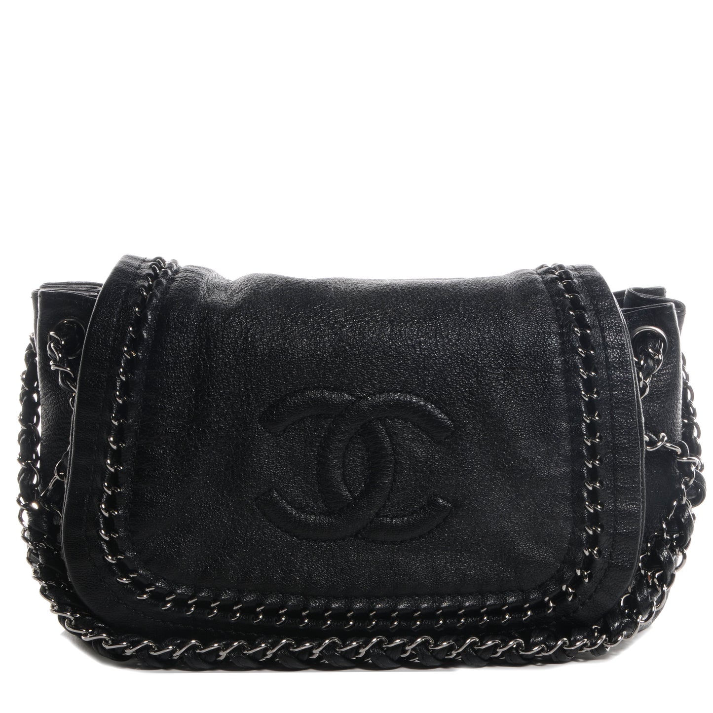 Calfskin Luxe Ligne Flap Bag Black