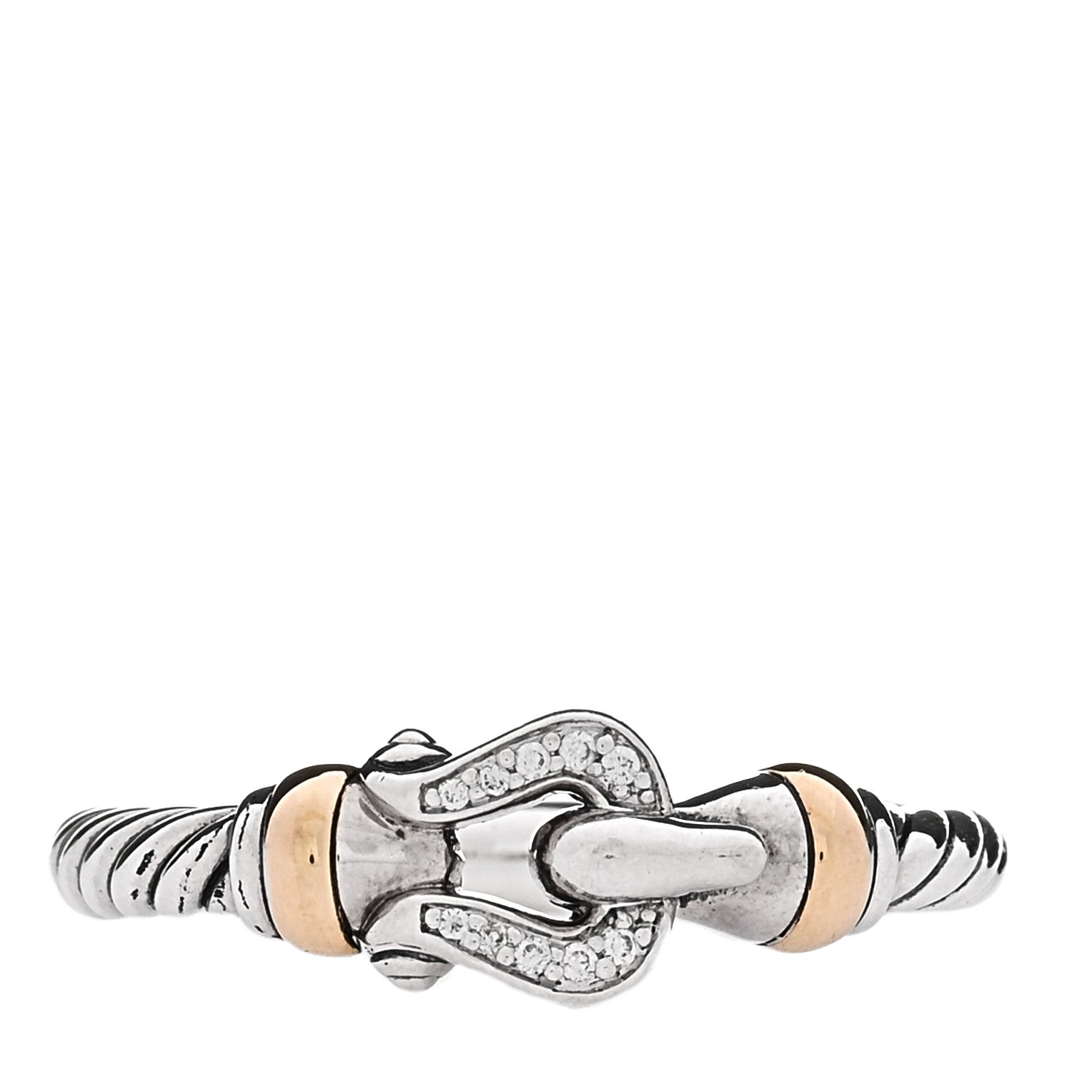 David Yurman Sterling Silver 18K Yellow Gold Diamond Petite Buckle Ring 49 5 1 of 5
