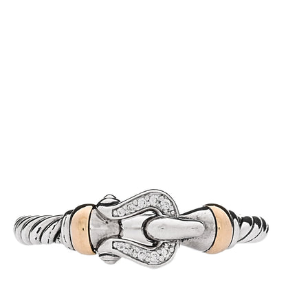 David Yurman Sterling Silver 18K Yellow Gold Diamond Petite Buckle Ring 49 5 1 of 5