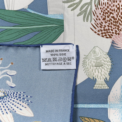 Hermes Silk Twill Precious Paradise Scarf 90 Bleu Jean Vert Orange 2 of 5