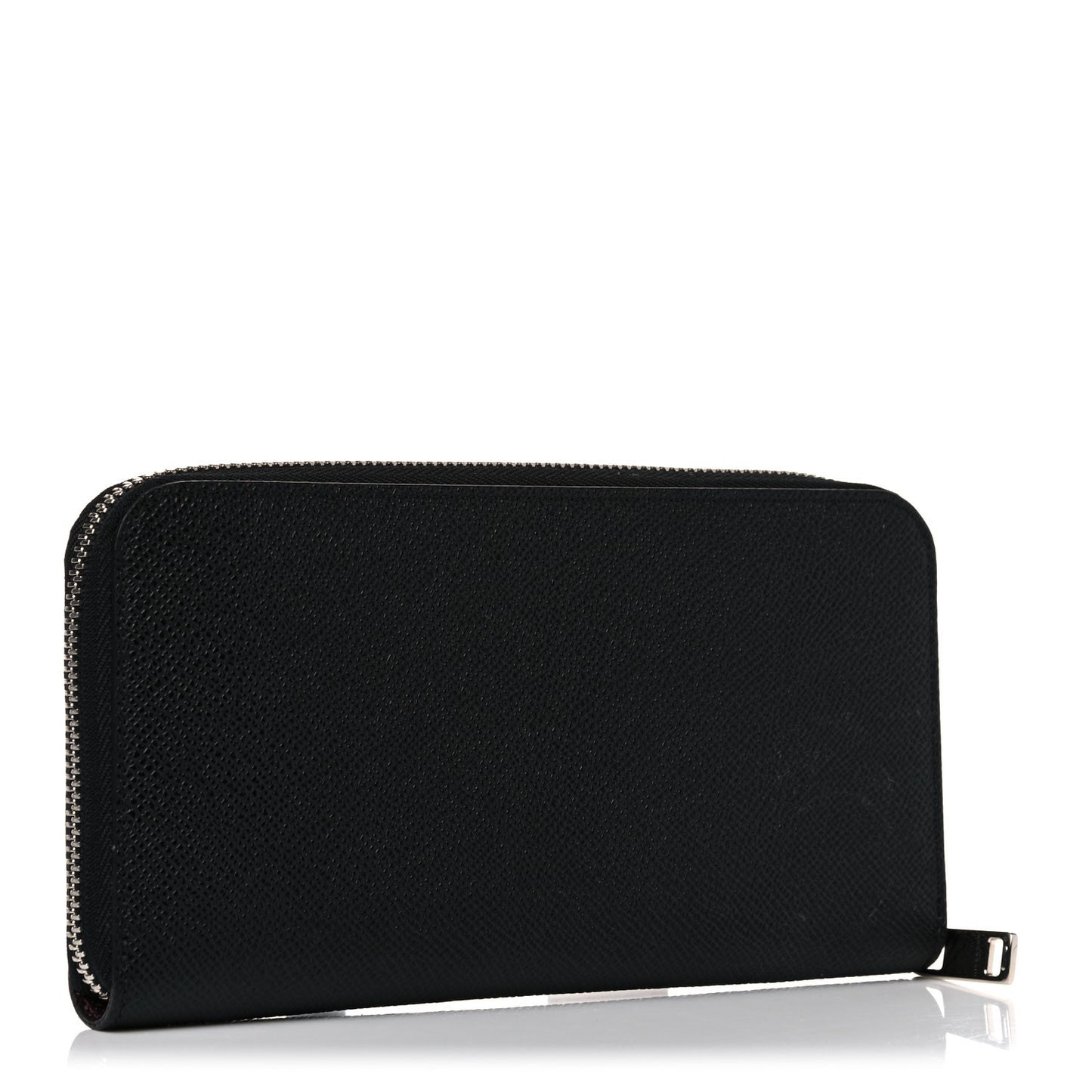 Grained Calfskin Zip Around Wallet Black