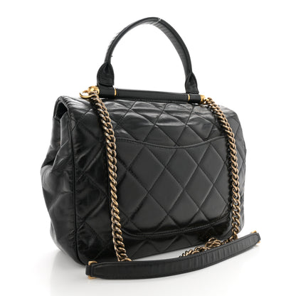 Chanel Glazed Calfskin Quilted Medium Gold Bar Top Handle Flap Black 3 of 16