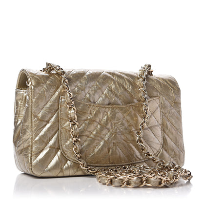 Chanel Patent Metallic Crumpled Calfskin Chevron Quilted Mini Rectangular Flap Gold 3 of 11